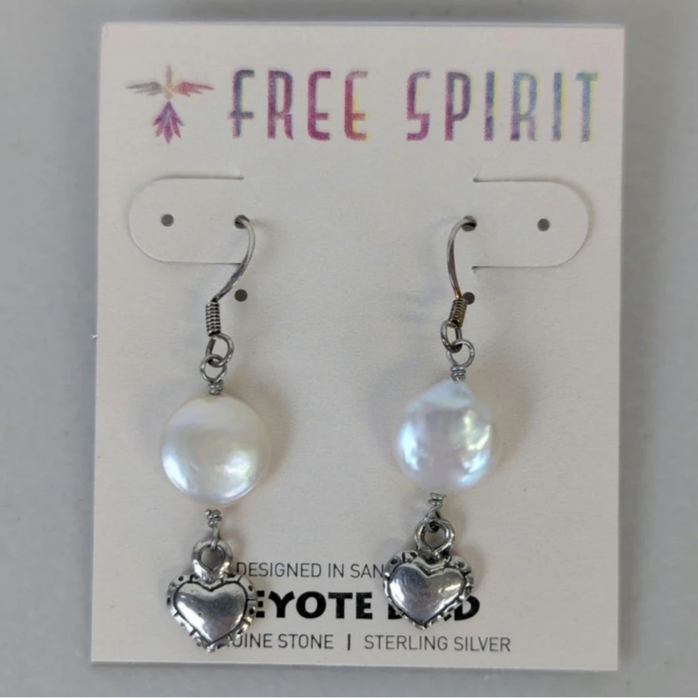 Free Spirit Silver Heart Pearl Earrings